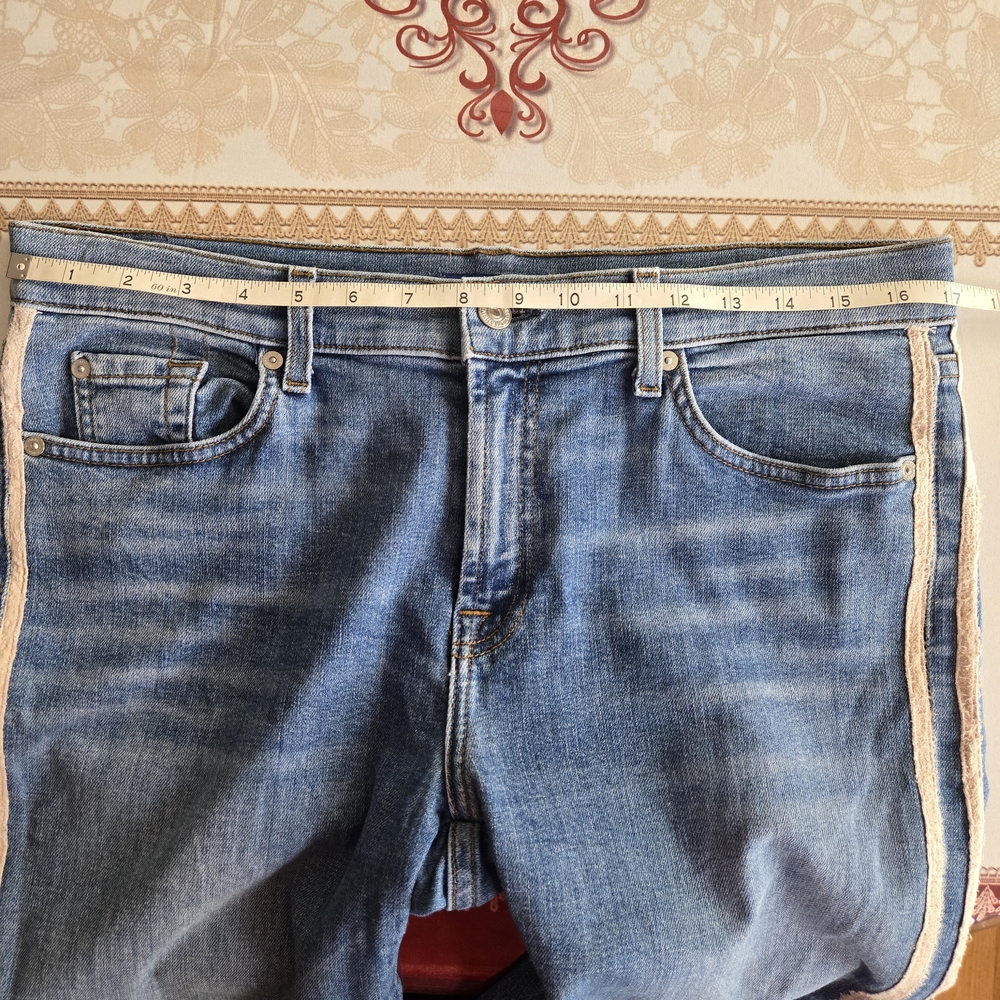 7 For All Mankind Roxanne Skinny Jeans Womens Size 32 Blue Double Racing Stripes - Picture 8 of 15